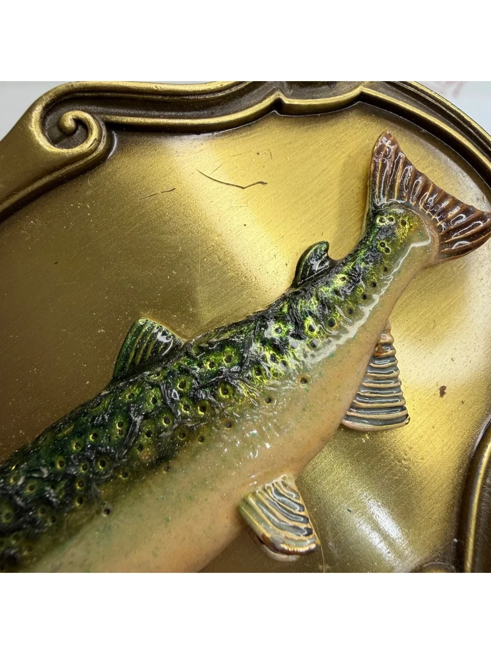 Trout brass belt buckle vintage 1978